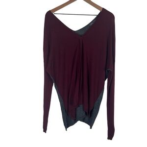 Vince‎ Sweater Womens Size Medium Burgundy Gray Draped V-Neck Quiet Luxury